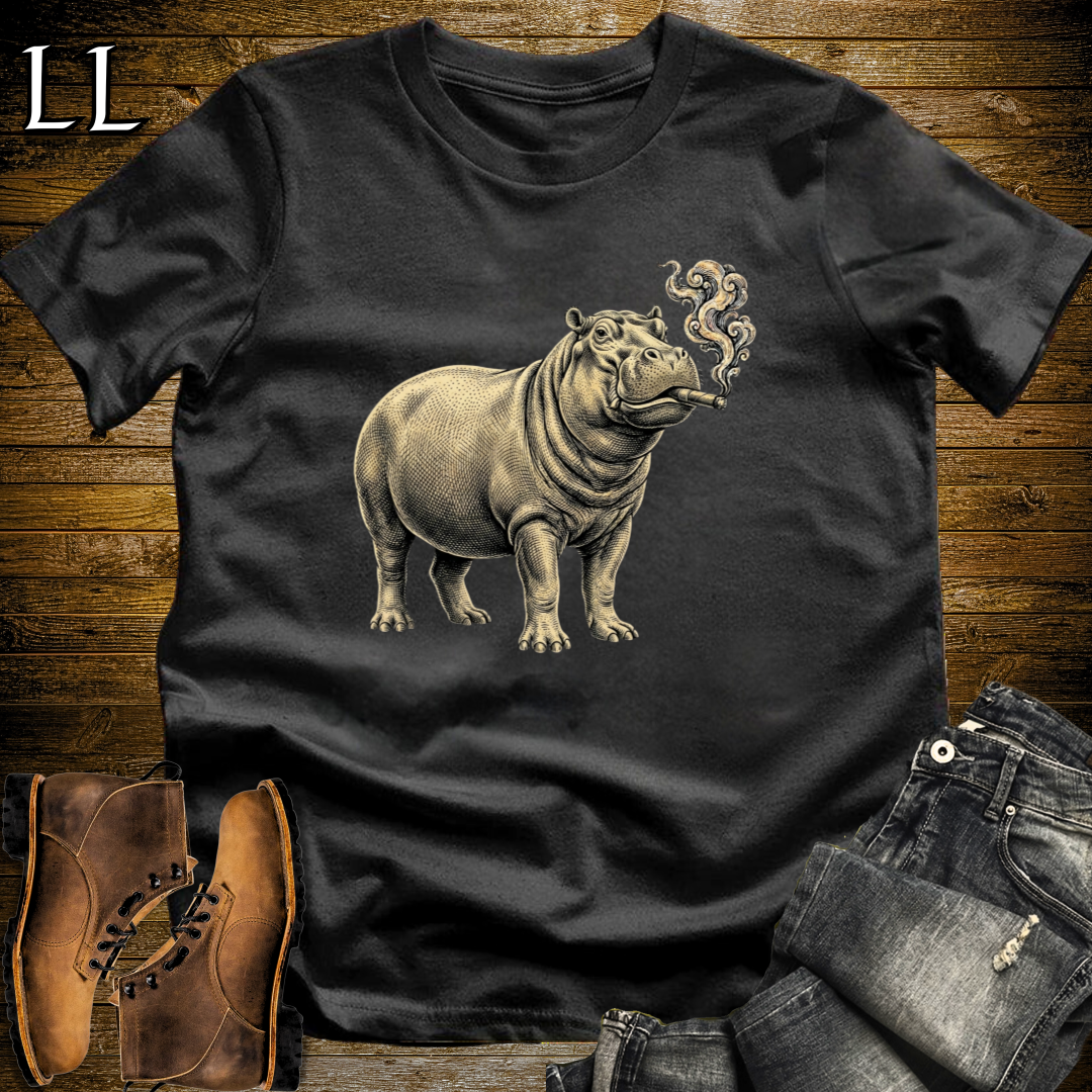 Vintage Cigar Hippo T-Shirt Black | Funny Cigar Gift Tee