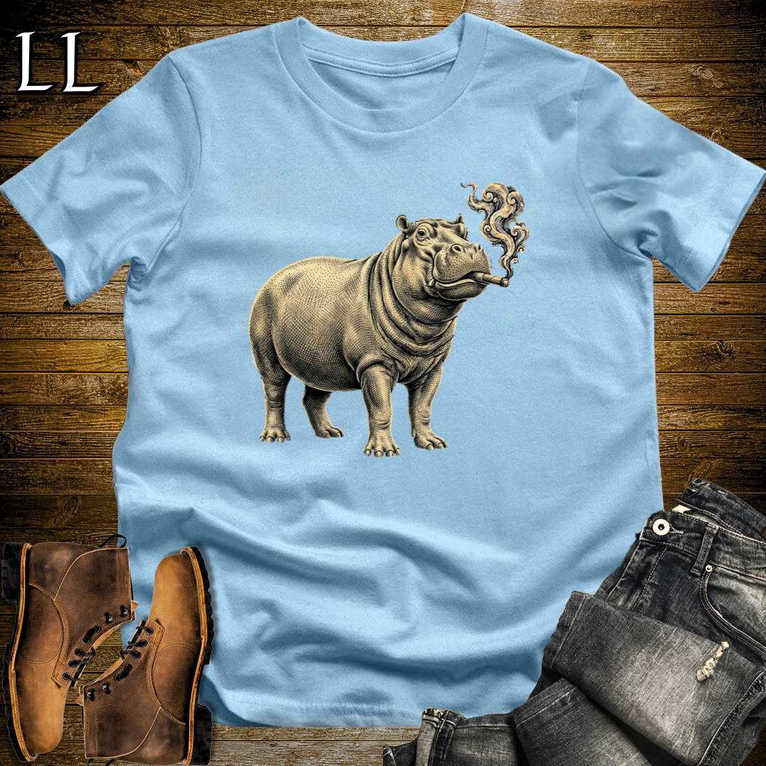 Vintage Cigar Hippo T-Shirt Light Blue | Funny Cigar Gift Tee
