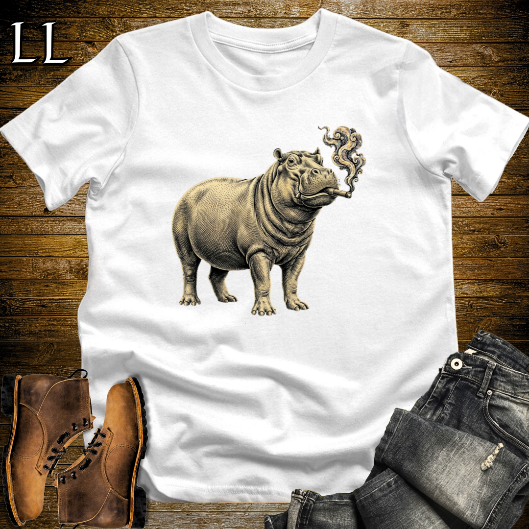 Vintage Cigar Hippo T-Shirt White | Funny Cigar Gift Tee
