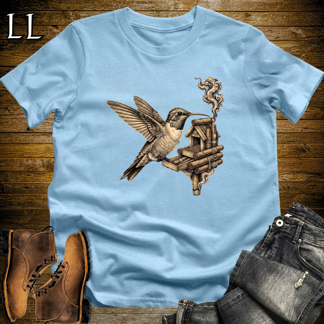 Vintage Cigar Hummingbird T-Shirt Light Blue | Funny Cigar Gift Tee