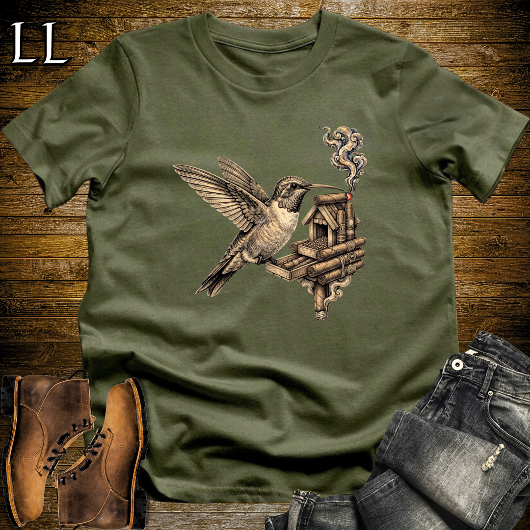 Vintage Cigar Hummingbird T-Shirt Military Green | Funny Cigar Gift Tee