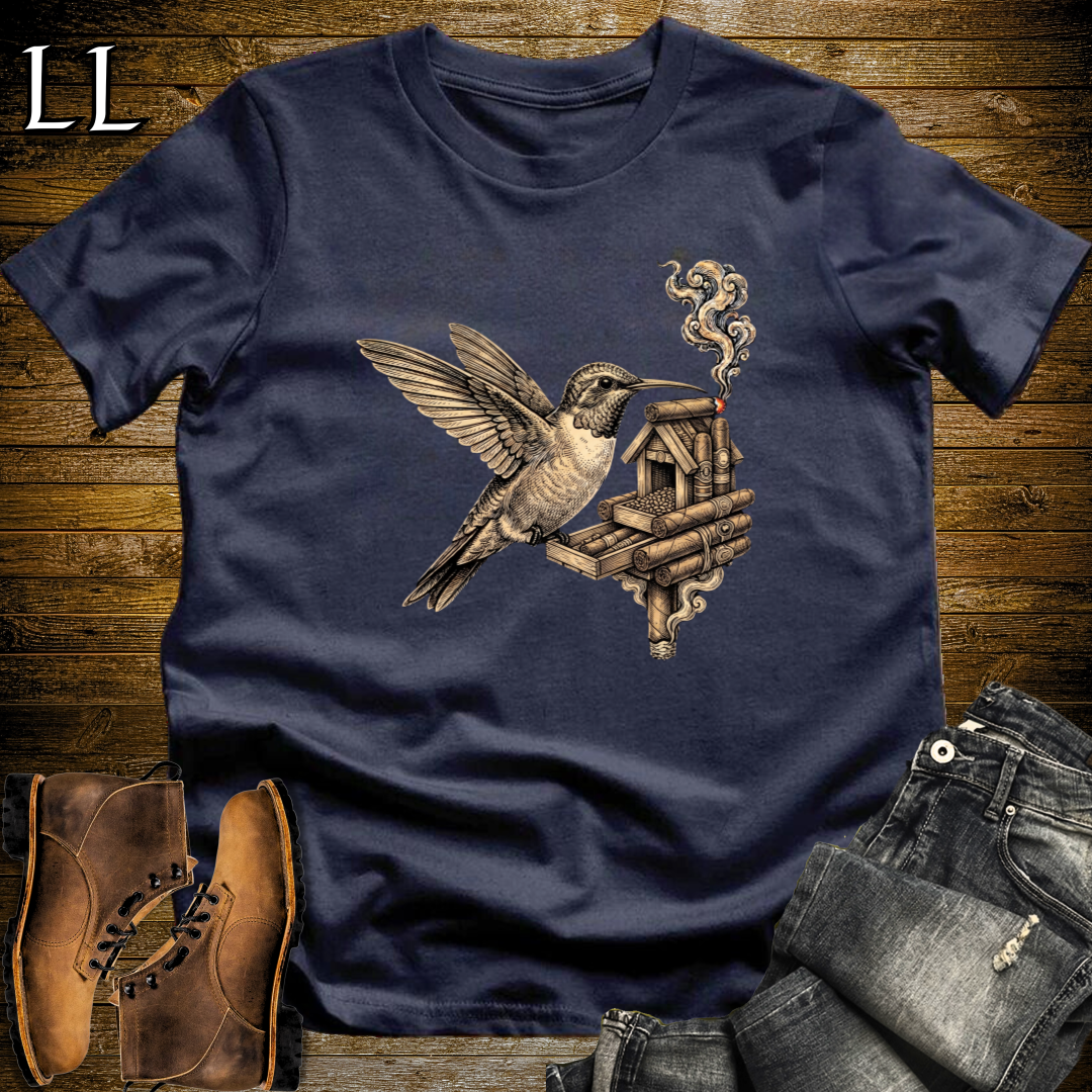 Vintage Cigar Hummingbird T-Shirt Navy | Funny Cigar Gift Tee
