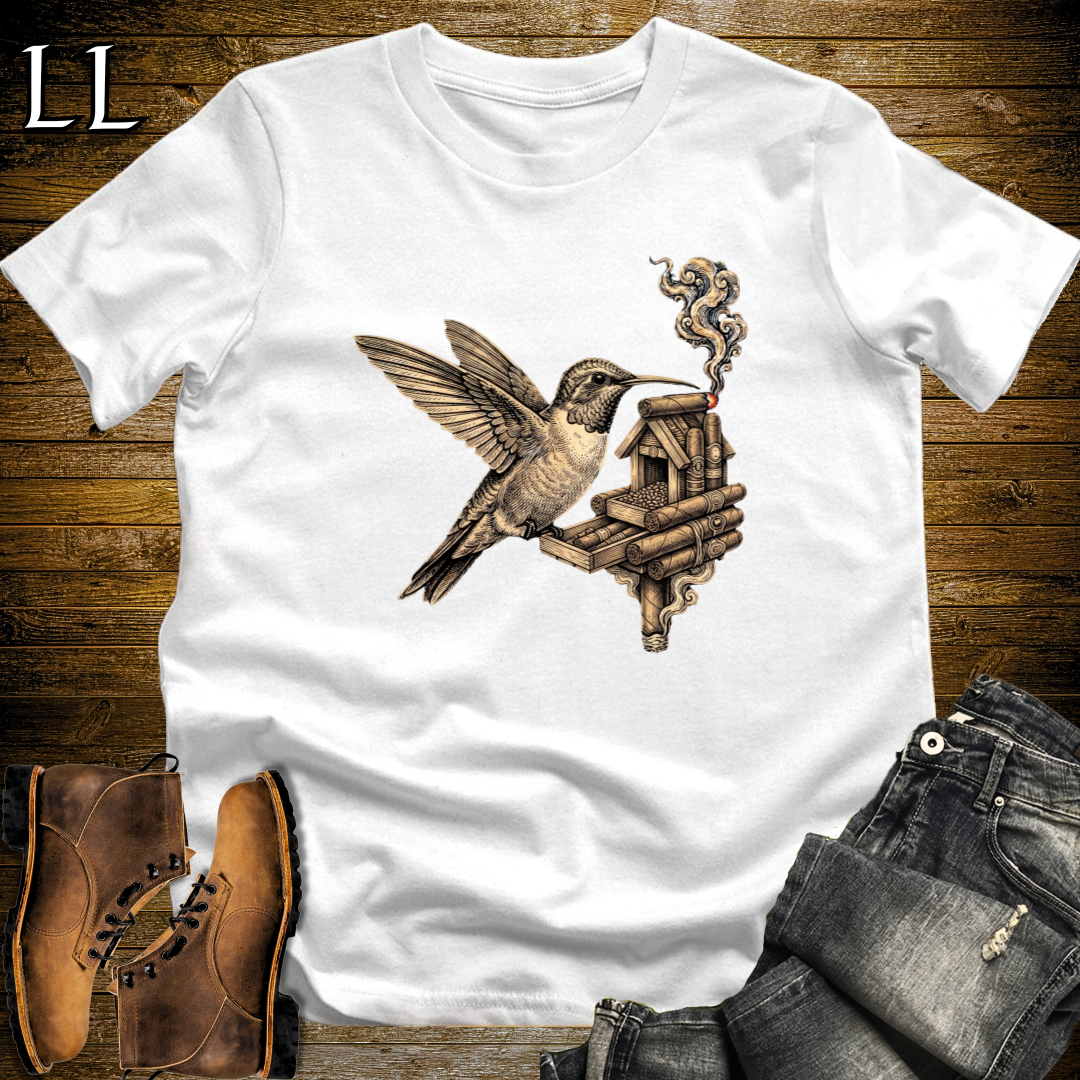 Vintage Cigar Hummingbird T-Shirt White | Funny Cigar Gift Tee