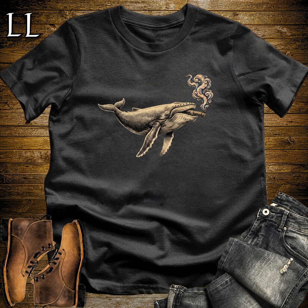 Vintage Cigar Humpback Whale T-Shirt Black | Cigar Whale Graphic Tee