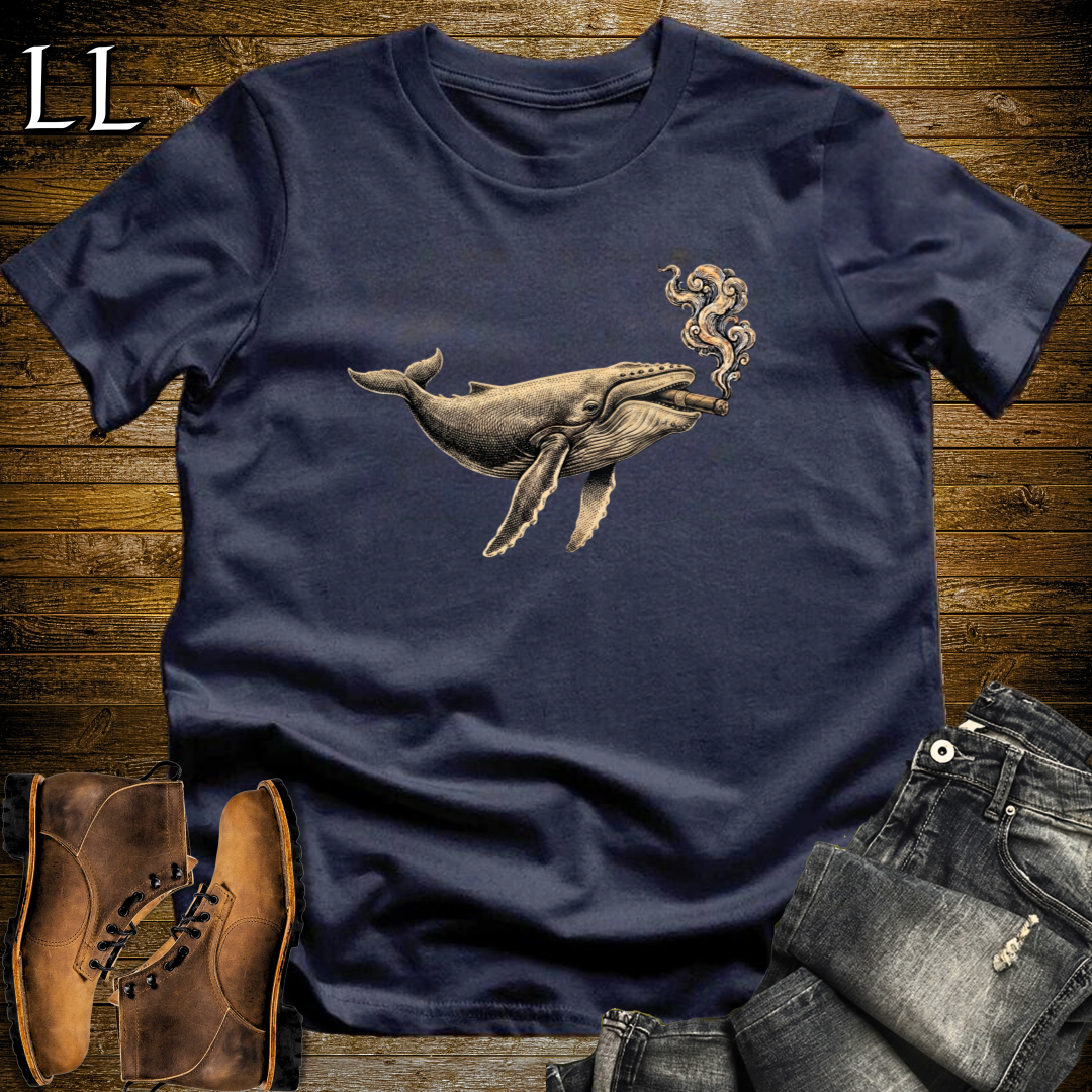 Vintage Cigar Humpback Whale T-Shirt Navy | Cigar Whale Graphic Tee