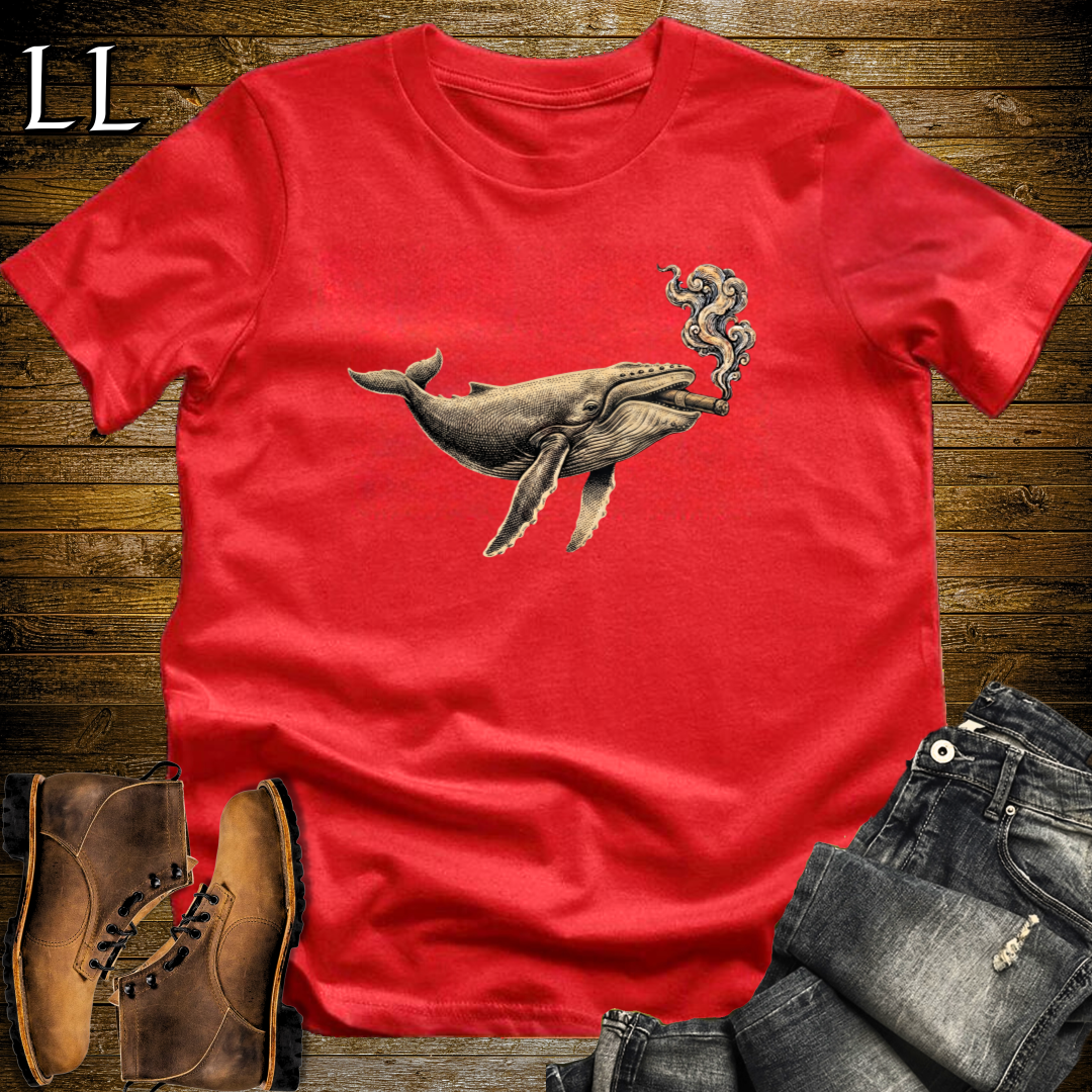 Vintage Cigar Humpback Whale T-Shirt Red | Cigar Whale Graphic Tee