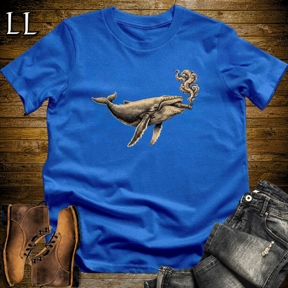 Vintage Cigar Humpback Whale T-Shirt Royal Blue | Cigar Whale Graphic Tee