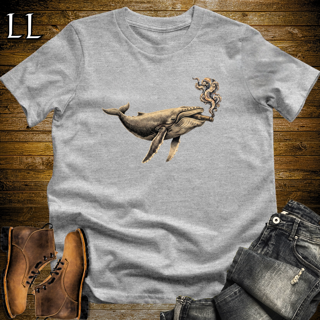 Vintage Cigar Humpback Whale T-Shirt Sport Grey | Cigar Whale Graphic Tee