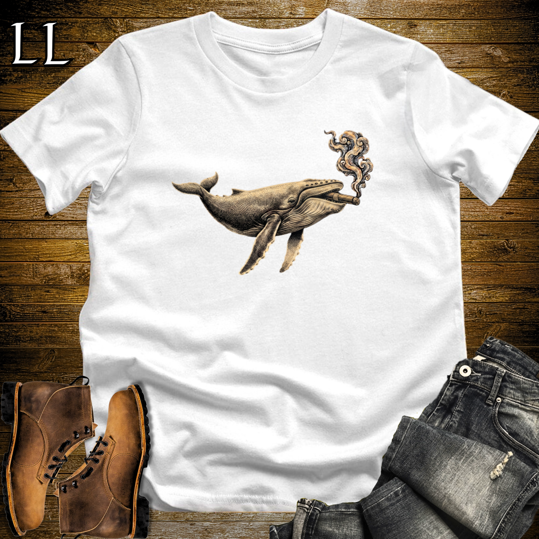 Vintage Cigar Humpback Whale T-Shirt White | Cigar Whale Graphic Tee