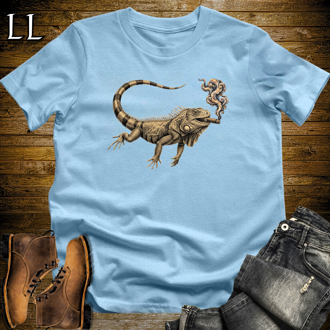 Vintage Cigar Iguana T-Shirt Light Blue | Cigar Iguana Graphic Tee
