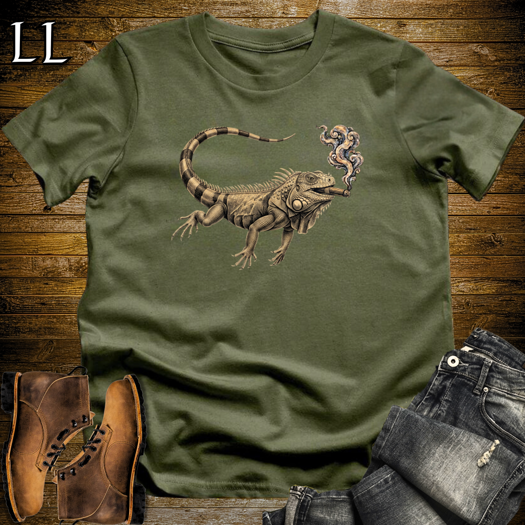 Vintage Cigar Iguana T-Shirt Military Green | Cigar Iguana Graphic Tee