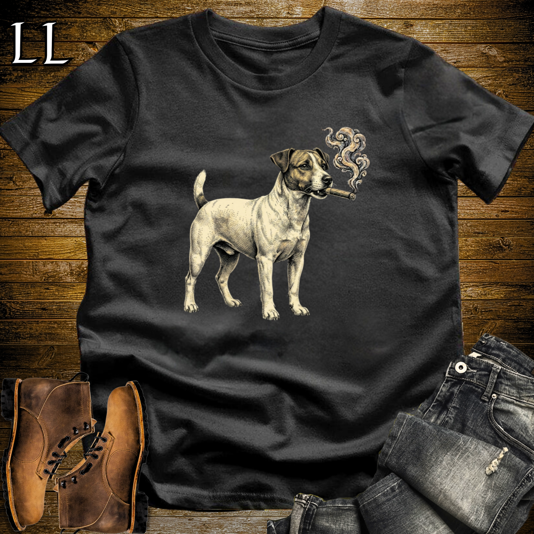 Vintage Cigar Jack Russell Terrier T-Shirt Black | Cigar Dog Lover Gift Tee