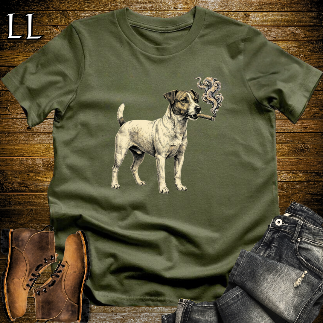 Vintage Cigar Jack Russell Terrier T-Shirt Military Green | Cigar Dog Lover Gift Tee