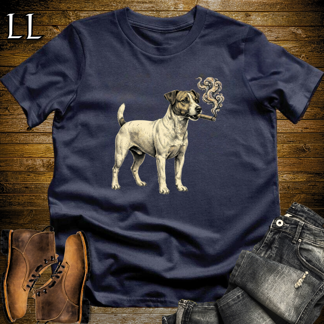 Vintage Cigar Jack Russell Terrier T-Shirt Navy | Cigar Dog Lover Gift Tee