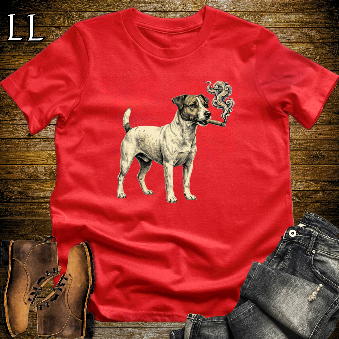 Vintage Cigar Jack Russell Terrier T-Shirt Red | Cigar Dog Lover Gift Tee
