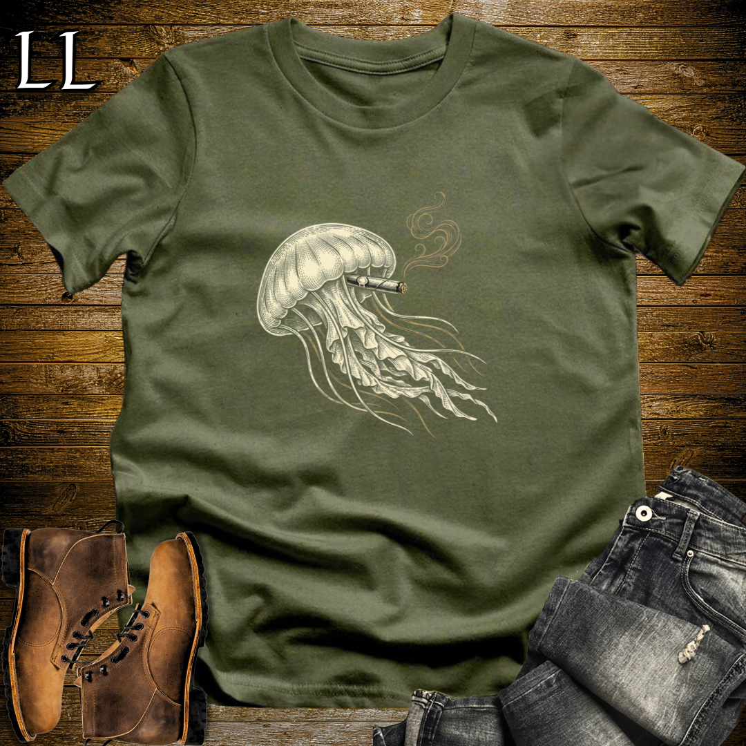 Vintage Cigar Jellyfish T-Shirt Military Green | Cigar Jellyfish Graphic Tee