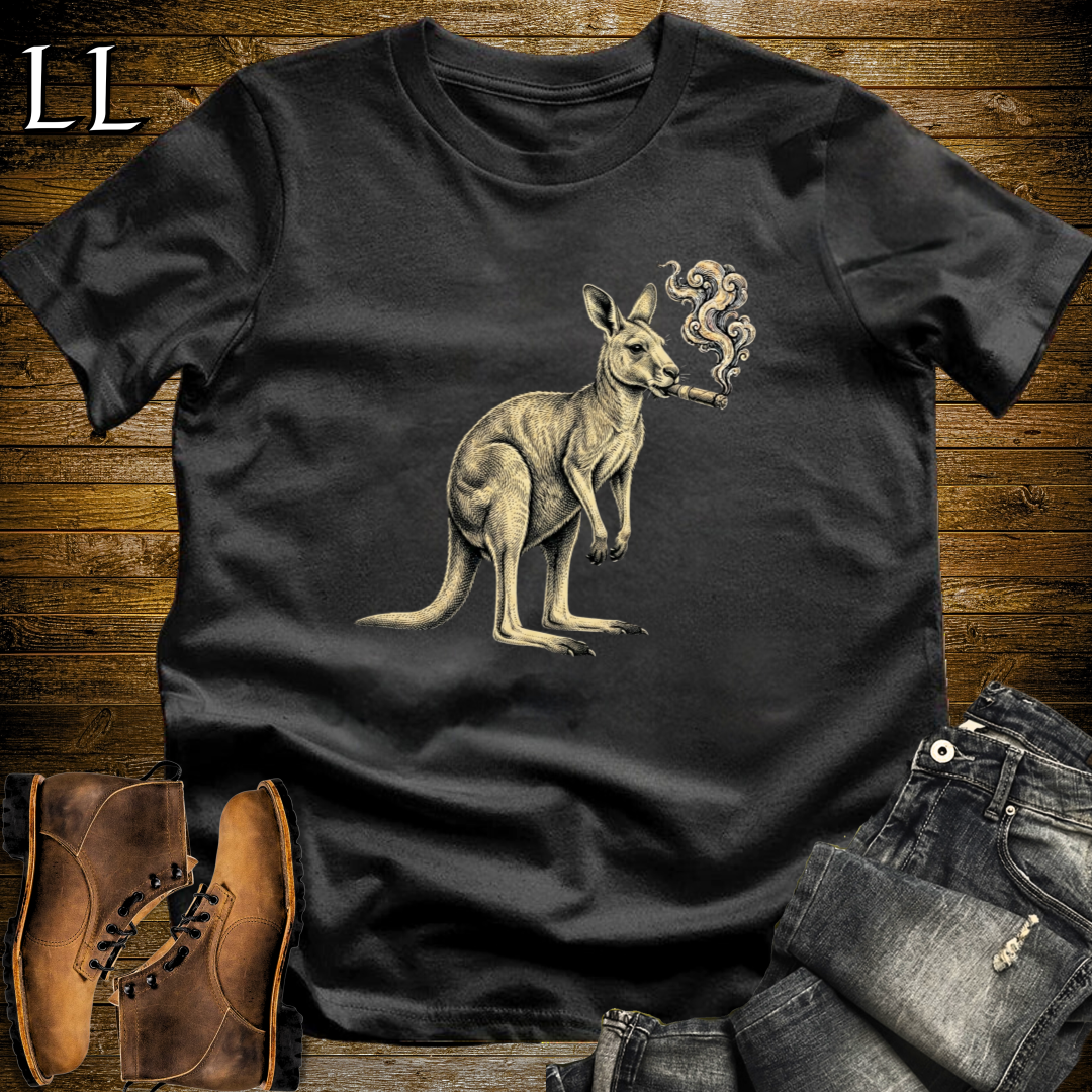 Vintage Cigar Kangaroo T-Shirt Black | Funny Cigar Gift Tee