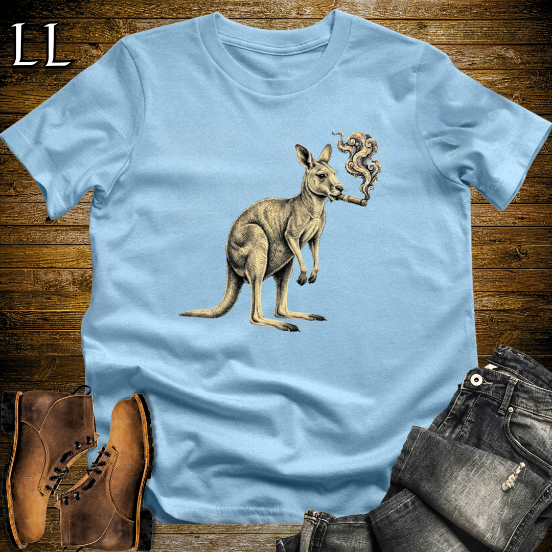 Vintage Cigar Kangaroo T-Shirt Light Blue | Funny Cigar Gift Tee