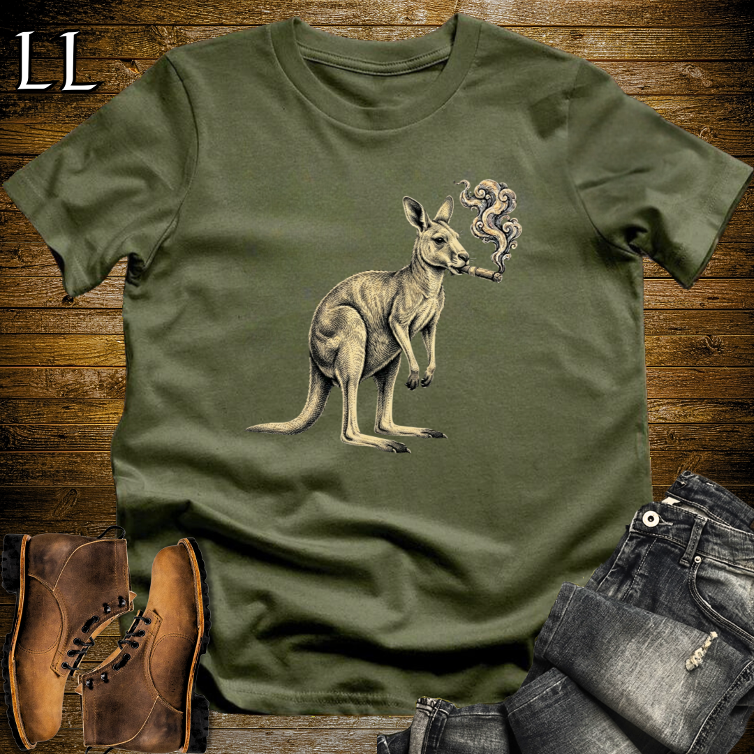 Vintage Cigar Kangaroo T-Shirt Military Green | Funny Cigar Gift Tee