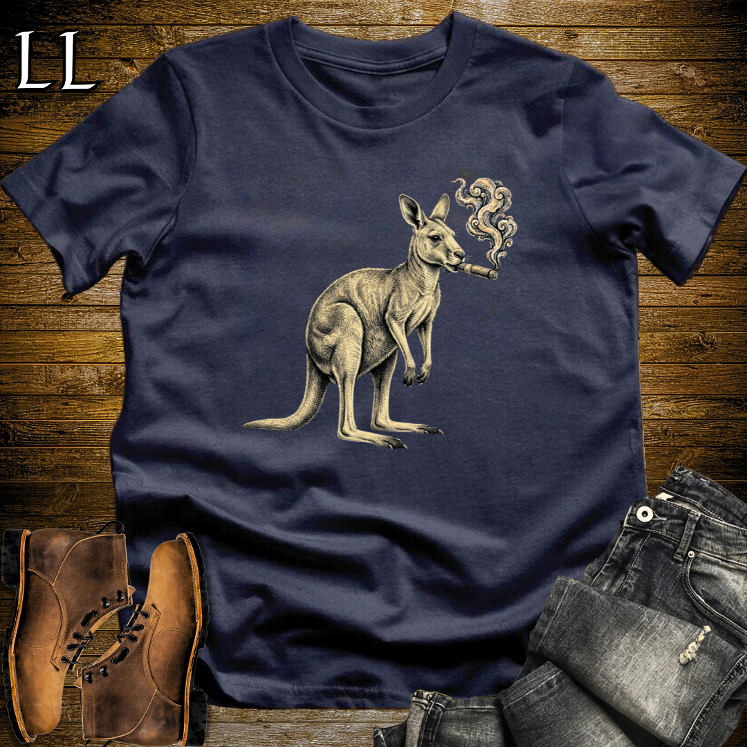 Vintage Cigar Kangaroo T-Shirt Navy | Funny Cigar Gift Tee