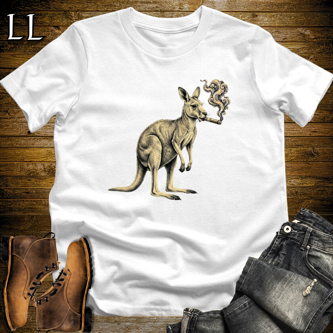 Vintage Cigar Kangaroo T-Shirt White | Funny Cigar Gift Tee