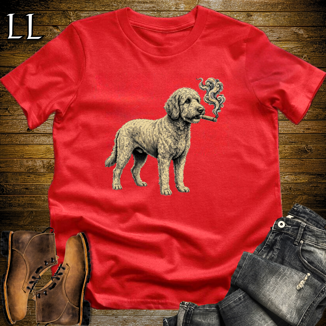 Vintage Cigar Labradoodle T-Shirt Red | Cigar Dog Lover Gift Tee