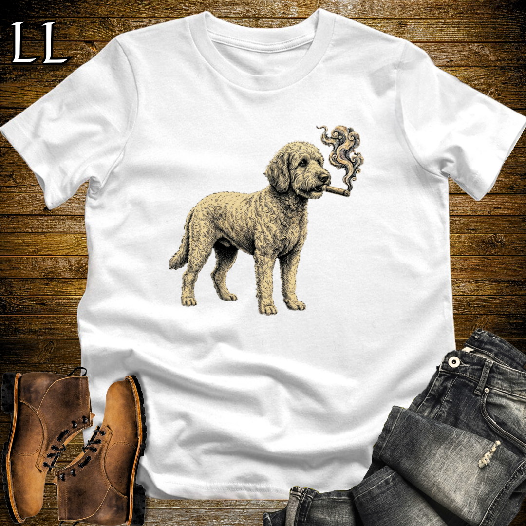Vintage Cigar Labradoodle T-Shirt White | Cigar Dog Lover Gift Tee