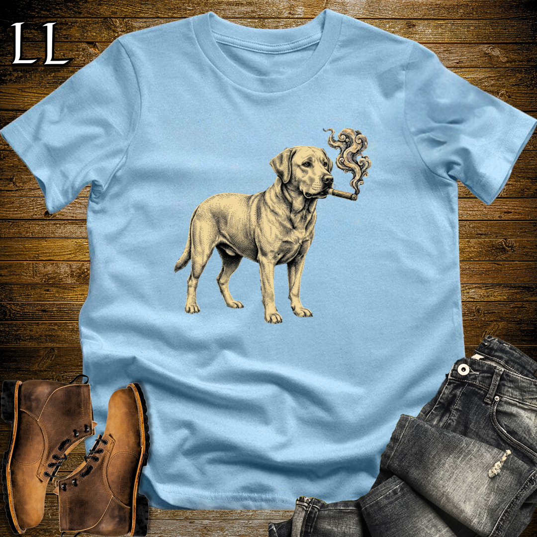 Vintage Cigar Labrador Retriever T-Shirt Light Blue | Cigar Dog Lover Gift Tee