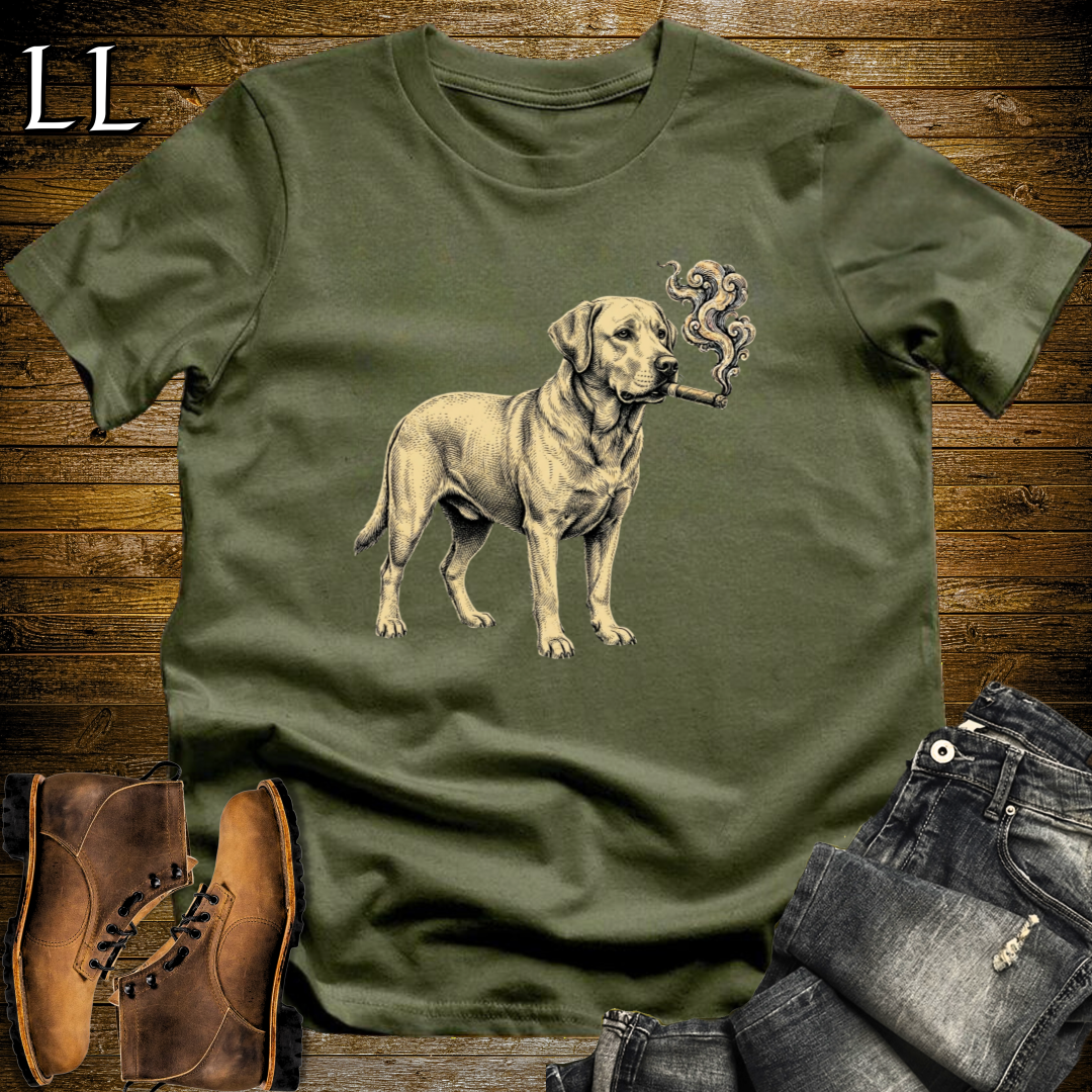 Vintage Cigar Labrador Retriever T-Shirt Military Green | Cigar Dog Lover Gift Tee