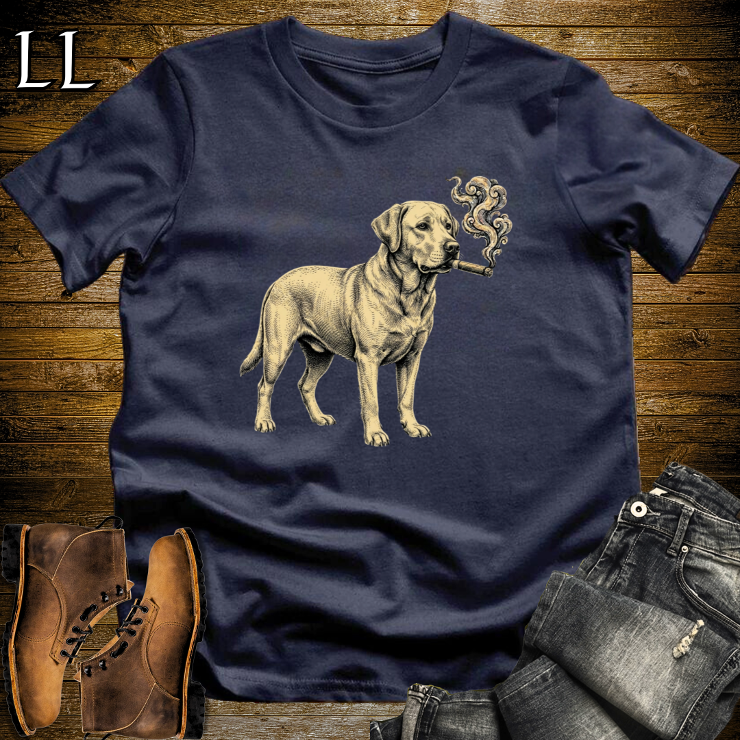 Vintage Cigar Labrador Retriever T-Shirt Navy | Cigar Dog Lover Gift Tee