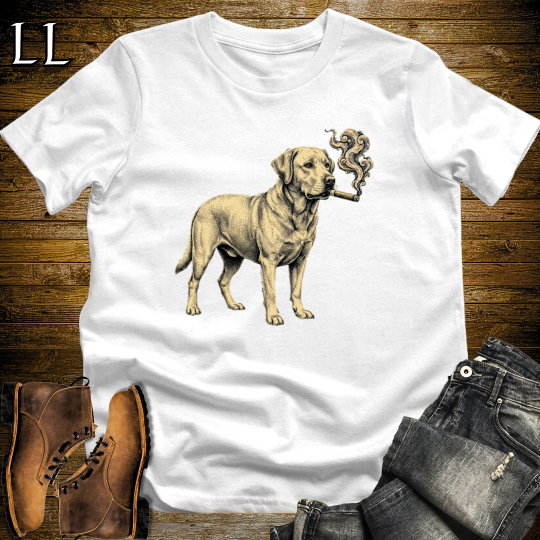 Vintage Cigar Labrador Retriever T-Shirt White | Cigar Dog Lover Gift Tee