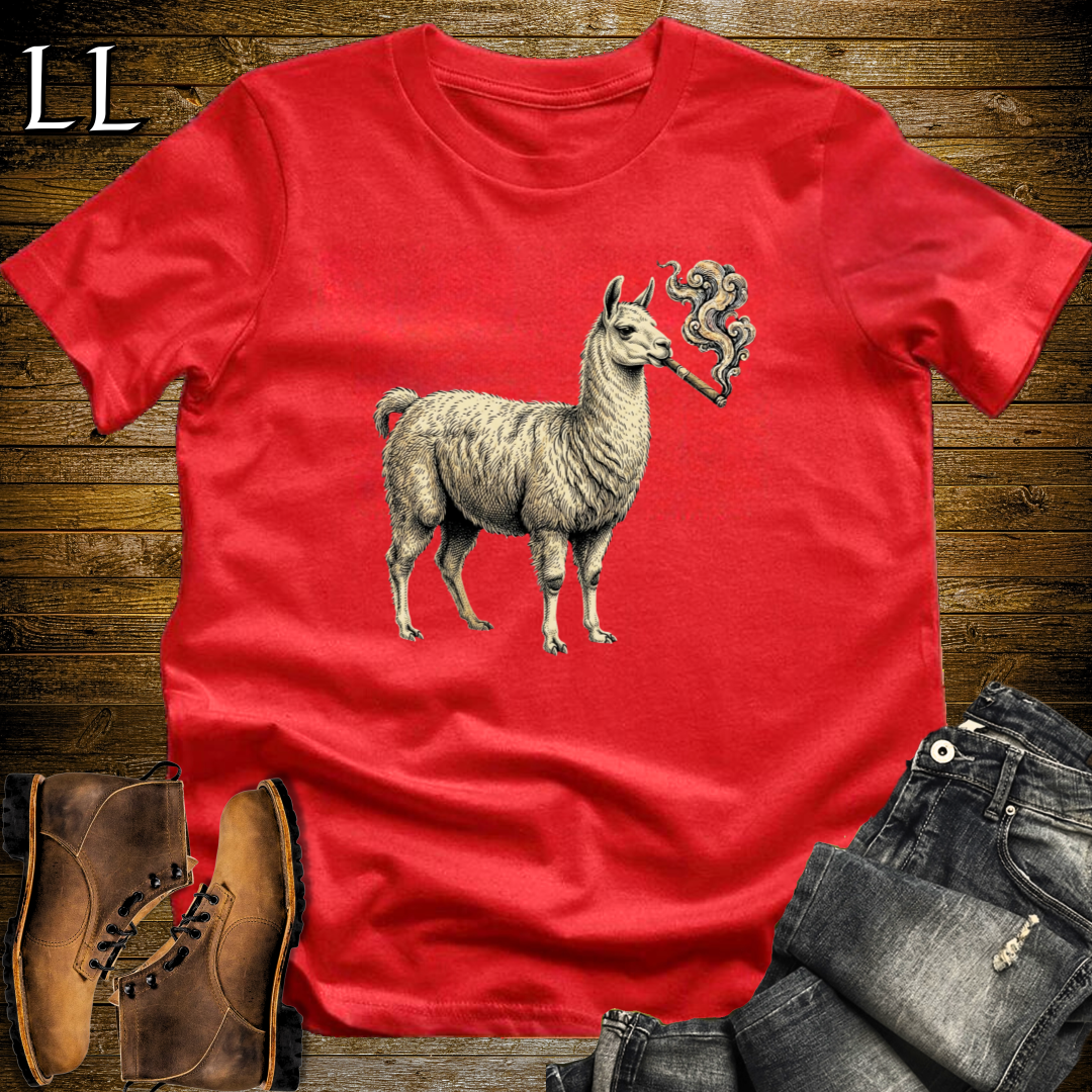 Vintage Cigar Llama T-Shirt Red | Funny Cigar Animal Tee