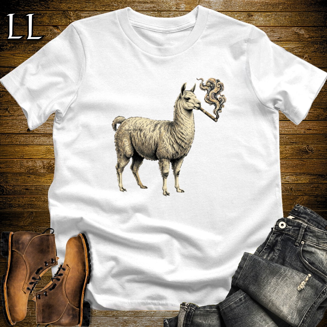 Vintage Cigar Llama T-Shirt White | Funny Cigar Animal Tee