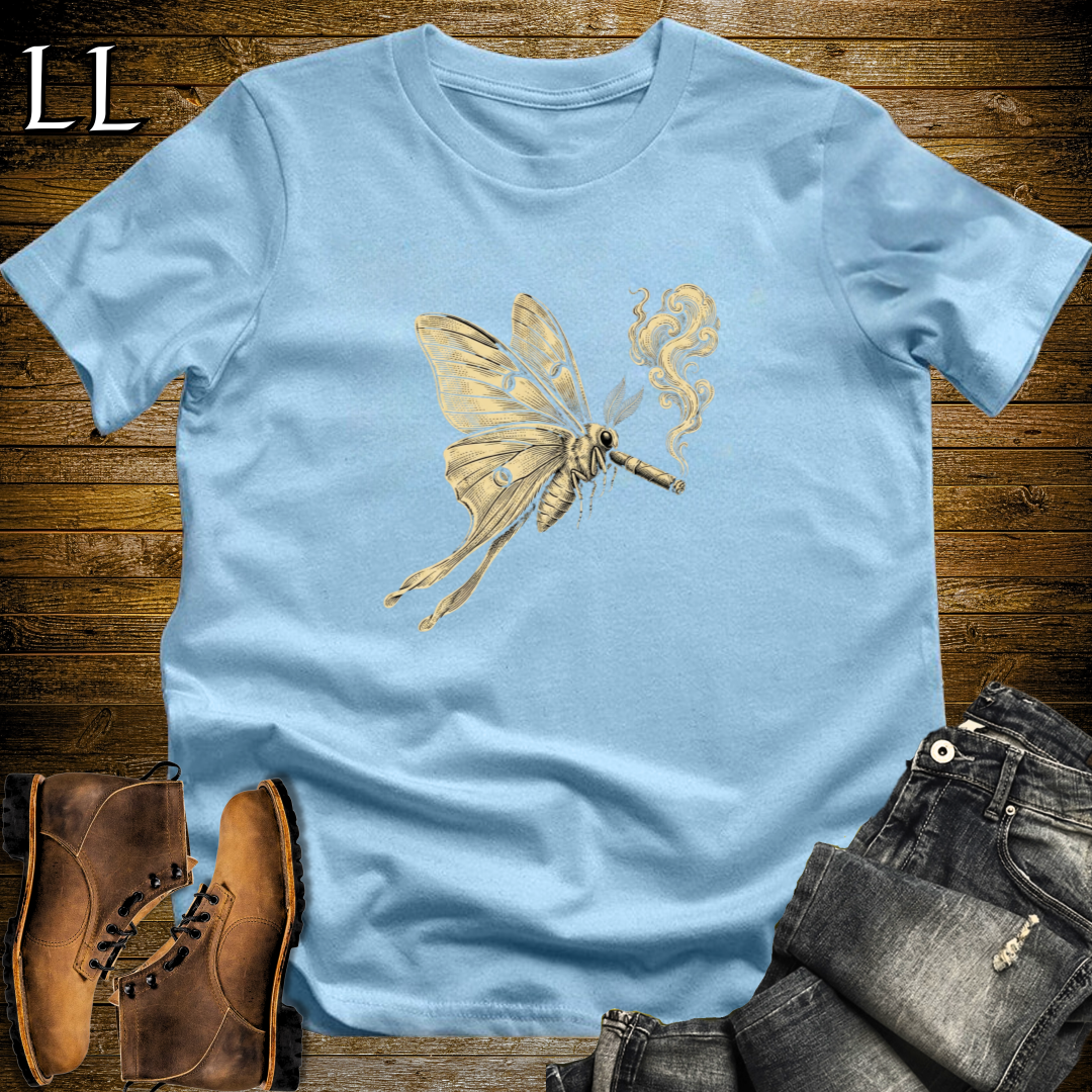 Vintage Cigar Luna Moth T-Shirt Light Blue | Funny Cigar Animal Tee