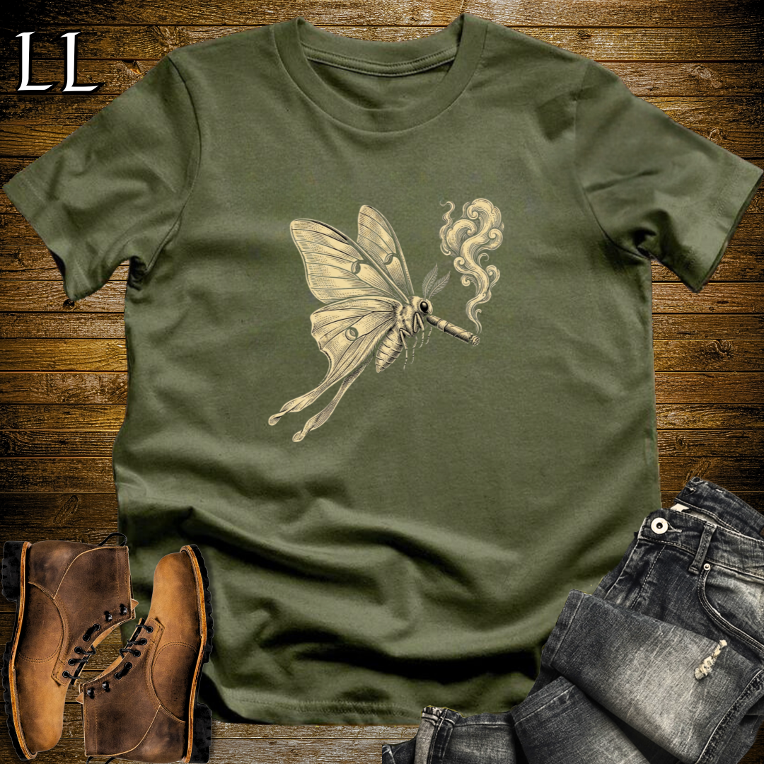 Vintage Cigar Luna Moth T-Shirt Military Green | Funny Cigar Animal Tee