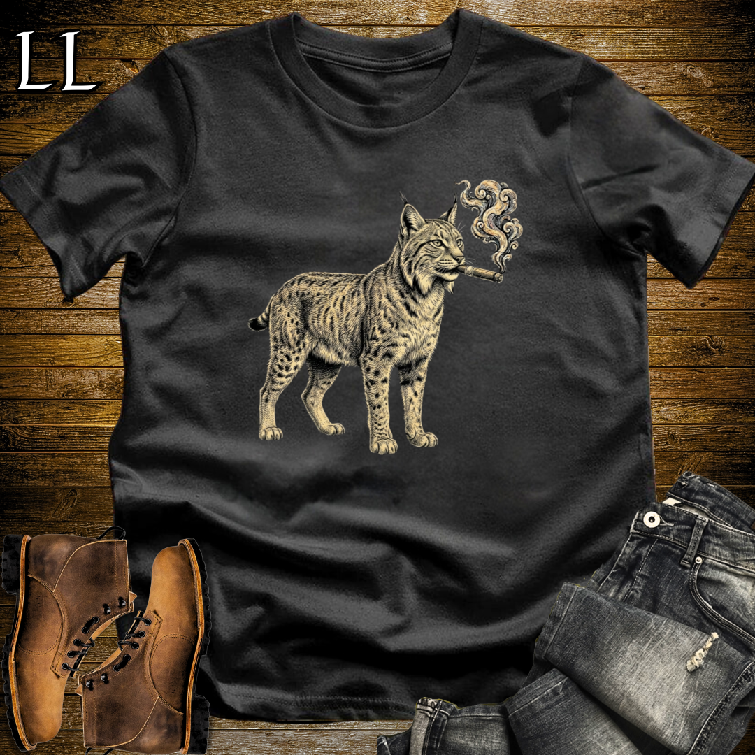 Vintage Cigar Lynx T-Shirt Black | Cigar Lover Gift Tee