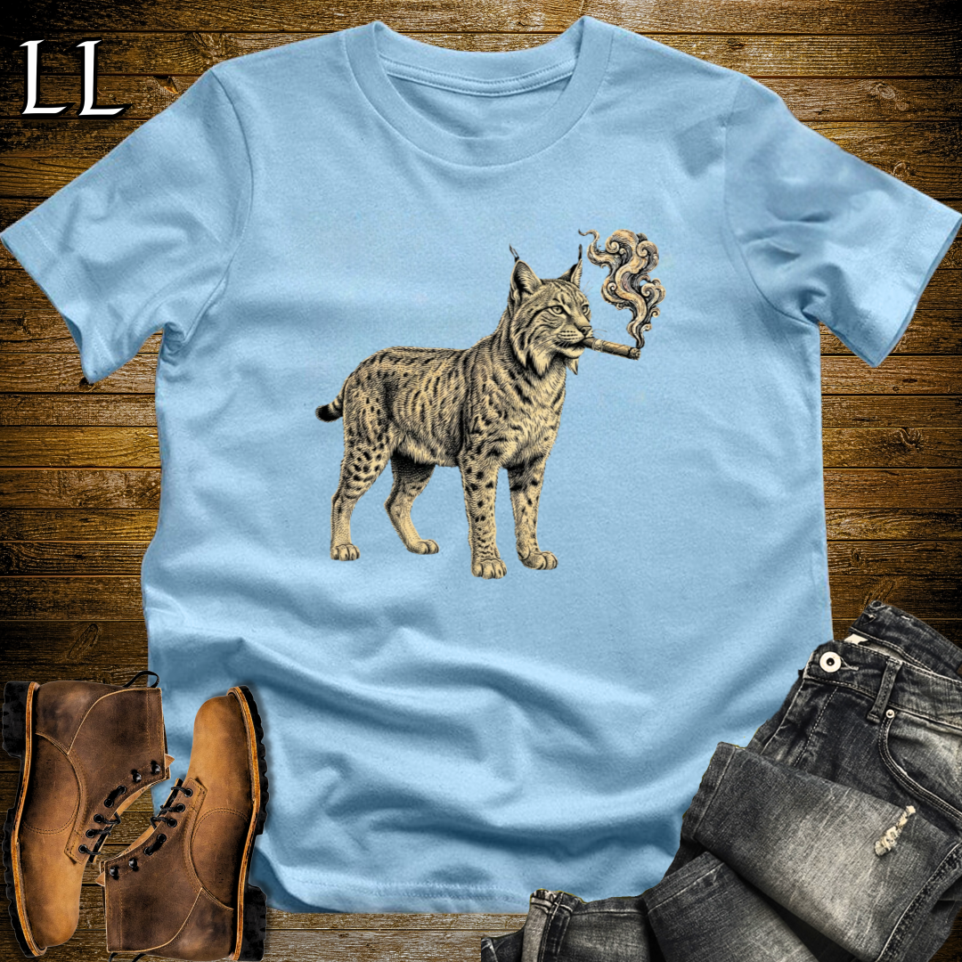 Vintage Cigar Lynx T-Shirt Light Blue | Cigar Lover Gift Tee