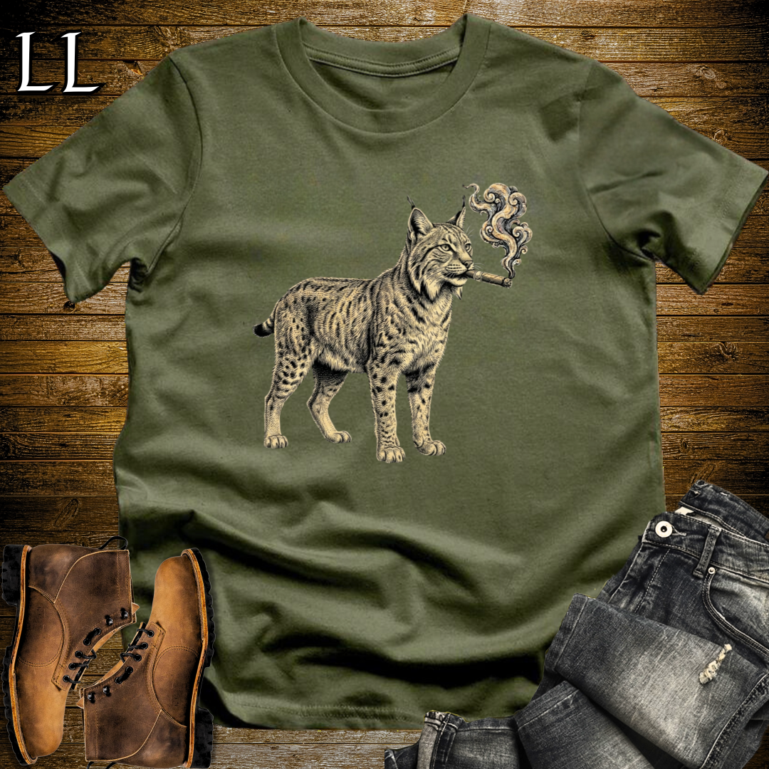 Vintage Cigar Lynx T-Shirt Military Green | Cigar Lover Gift Tee