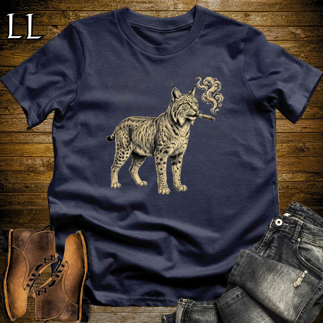 Vintage Cigar Lynx T-Shirt Navy | Cigar Lover Gift Tee