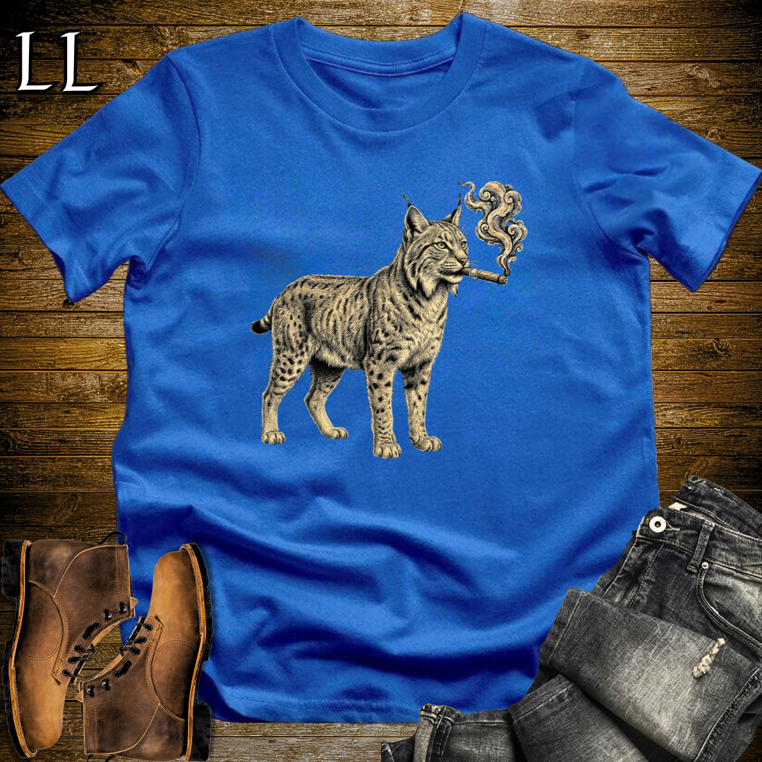 Vintage Cigar Lynx T-Shirt Royal Blue | Cigar Lover Gift Tee