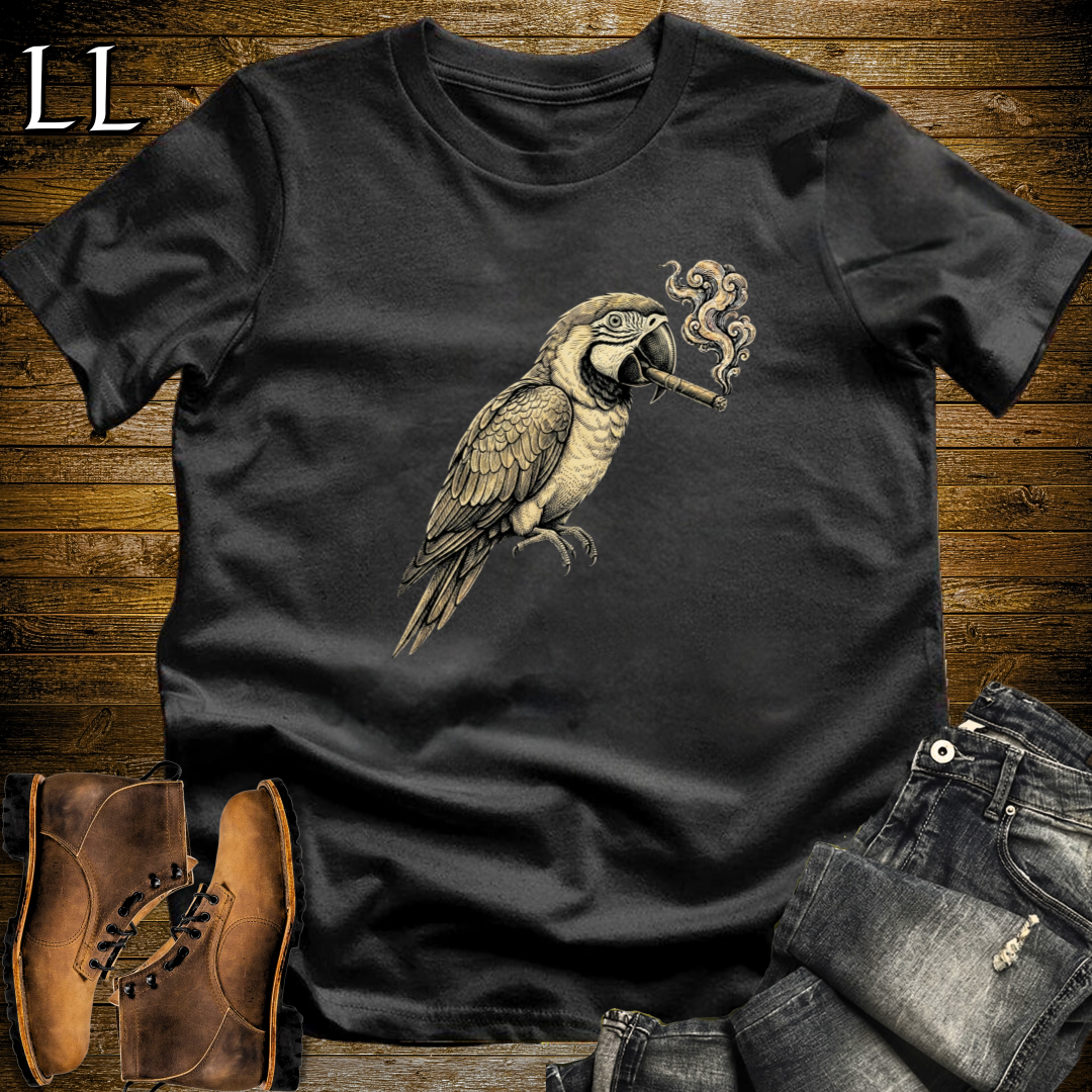 Vintage Cigar Macaw T-Shirt Black | Funny Macaw Cigar Gift Tee
