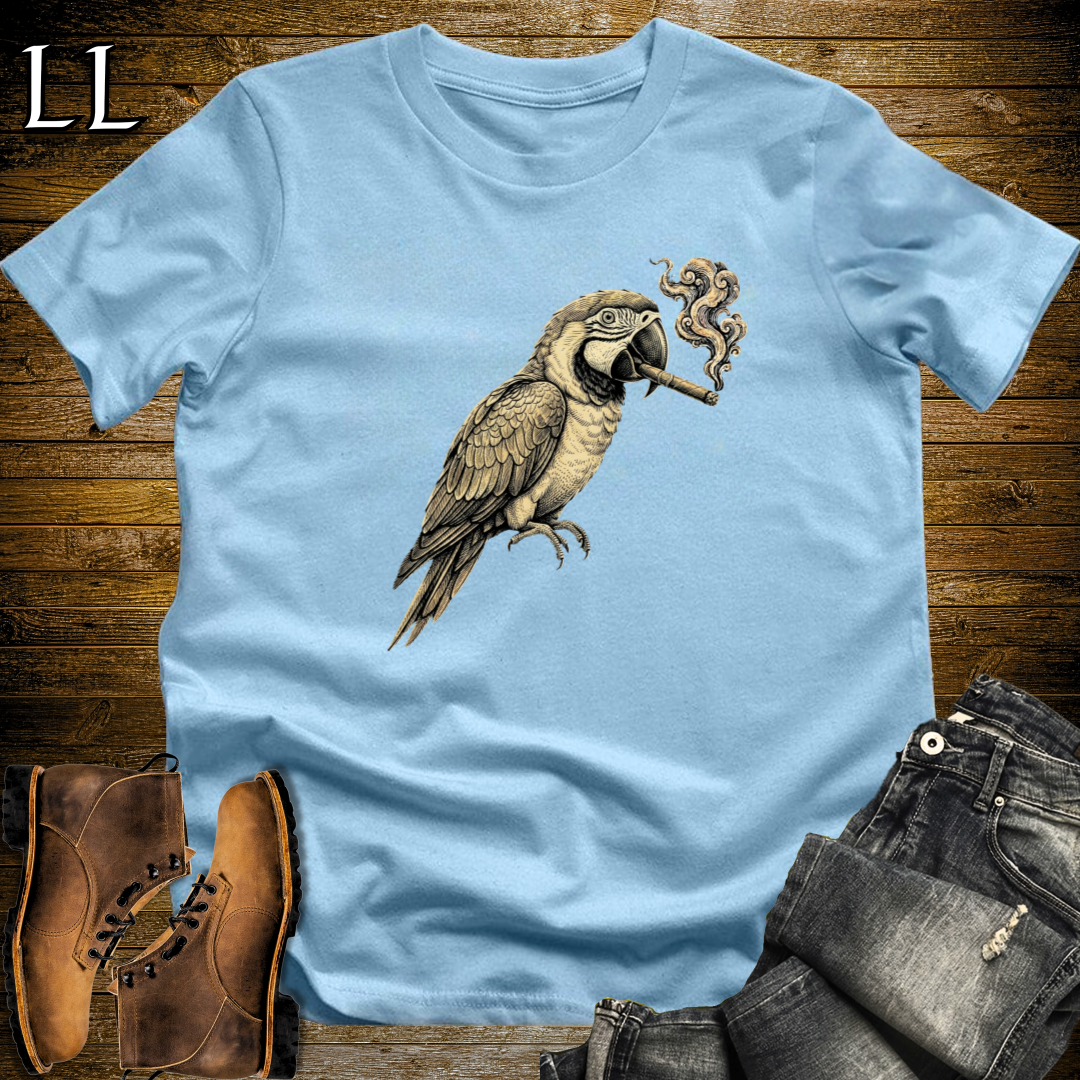 Vintage Cigar Macaw T-Shirt Light Blue | Funny Macaw Cigar Gift Tee
