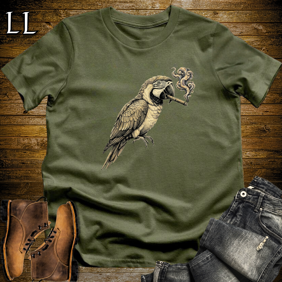 Vintage Cigar Macaw T-Shirt Military Green | Funny Macaw Cigar Gift Tee