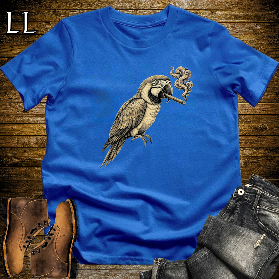 Vintage Cigar Macaw T-Shirt Royal Blue | Funny Macaw Cigar Gift Tee