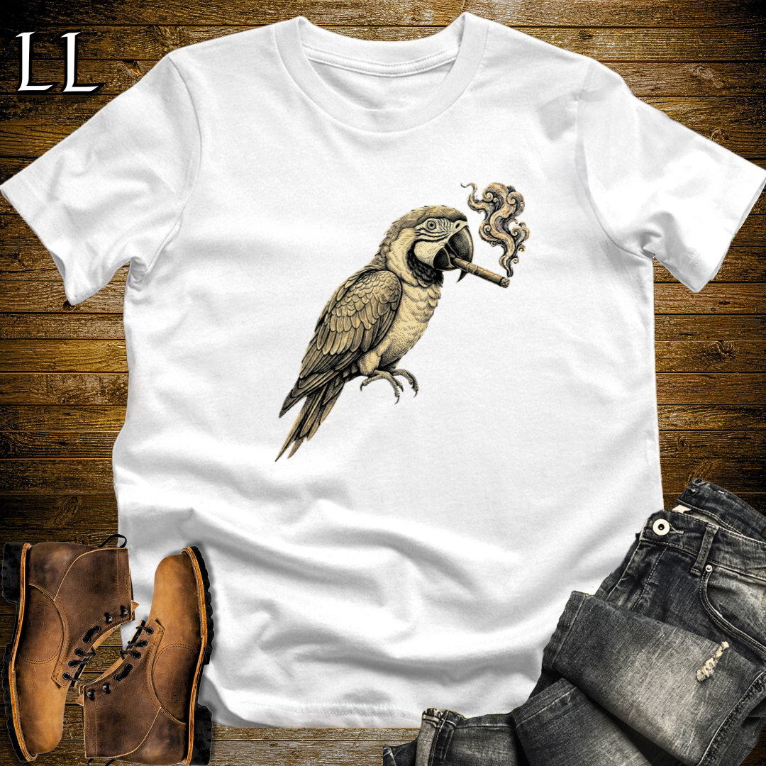 Vintage Cigar Macaw T-Shirt White | Funny Macaw Cigar Gift Tee