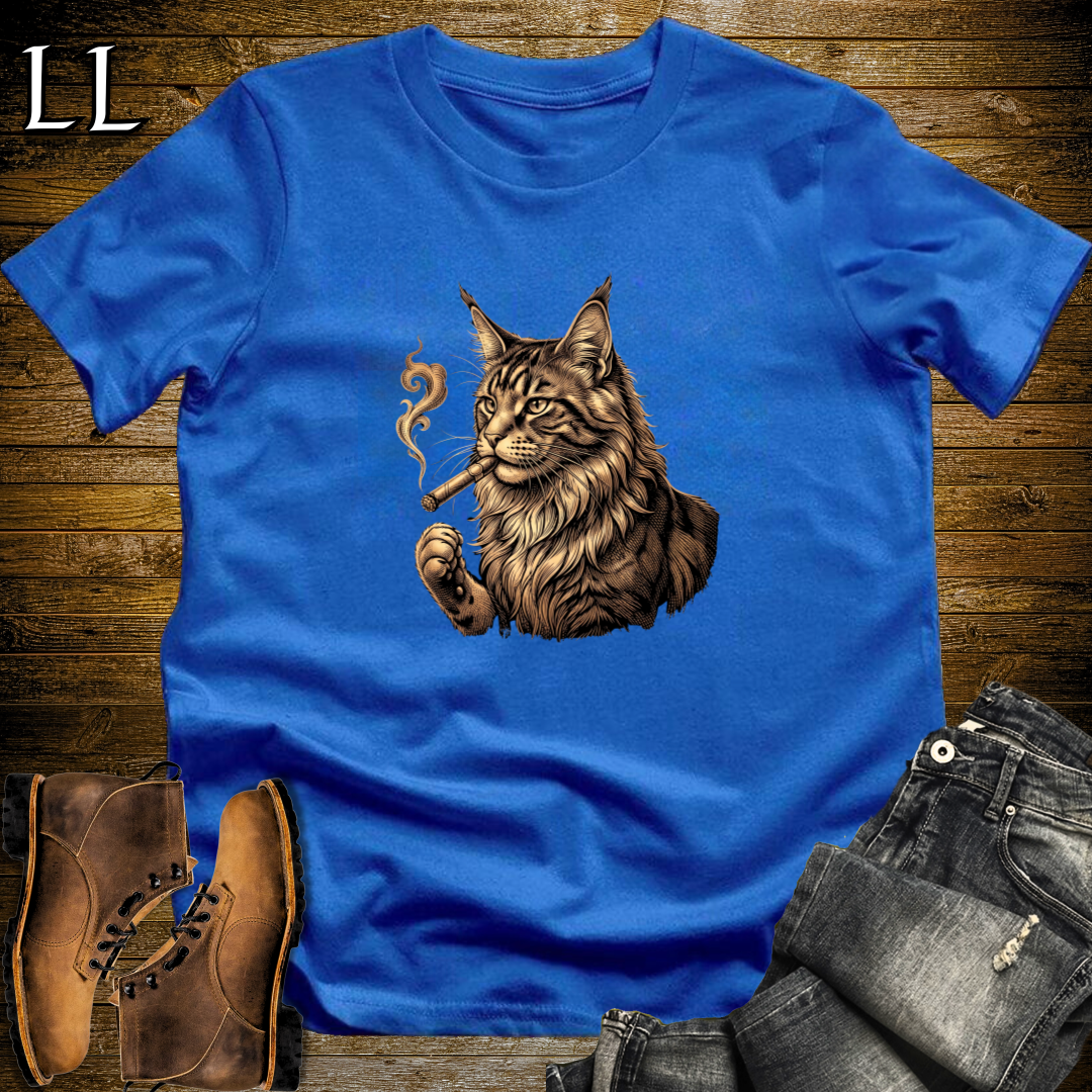 Vintage Cigar Maine Coon T-Shirt Royal Blue | Cat Lover Gift Tee