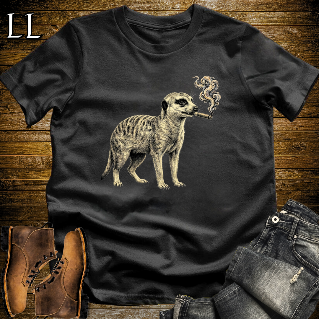 Vintage Cigar Meerkat T-Shirt Black | Cigar Lover Gift Tee