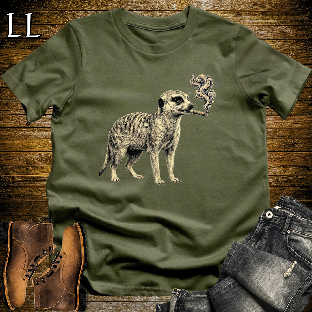 Vintage Cigar Meerkat T-Shirt Military Green | Cigar Lover Gift Tee