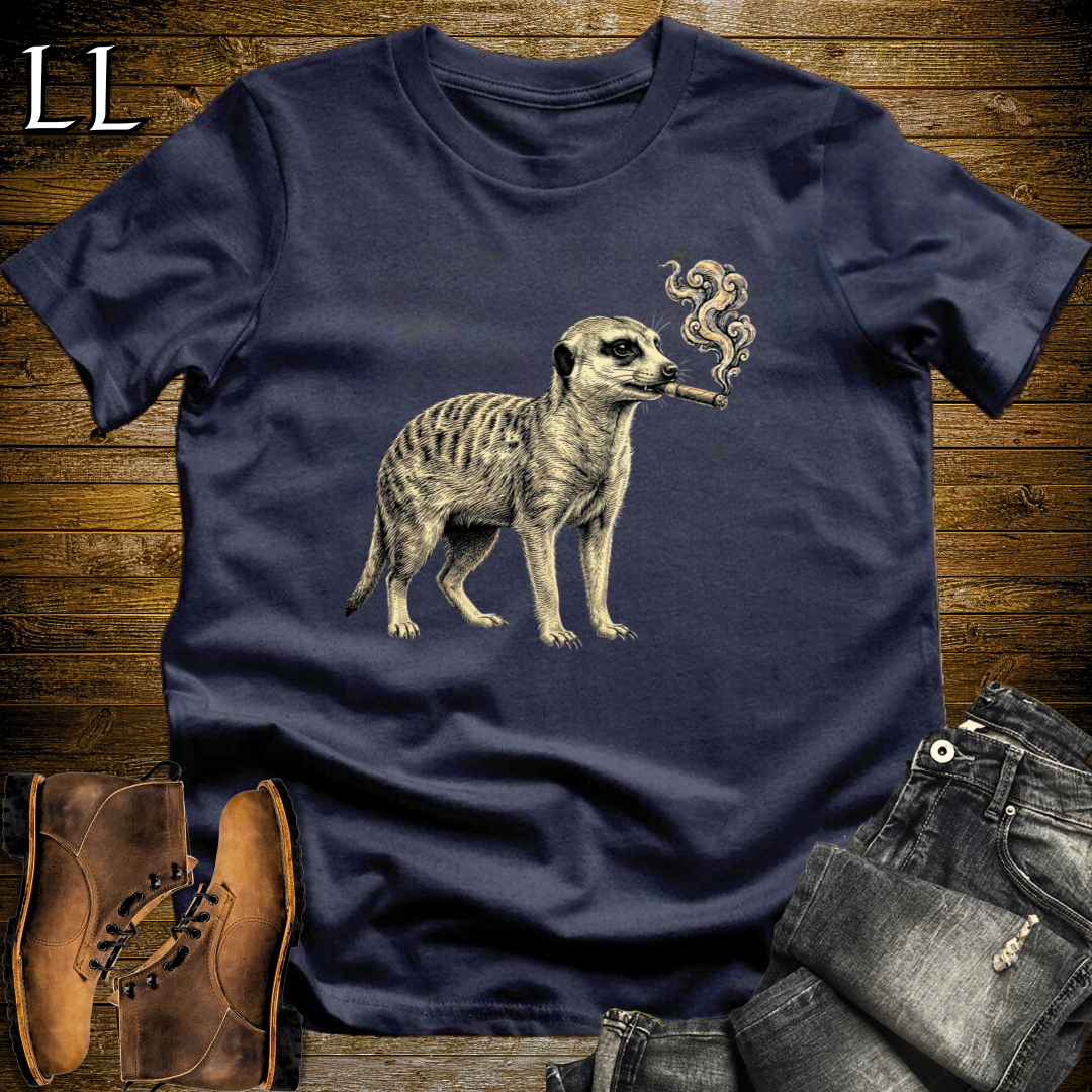 Vintage Cigar Meerkat T-Shirt Navy | Cigar Lover Gift Tee