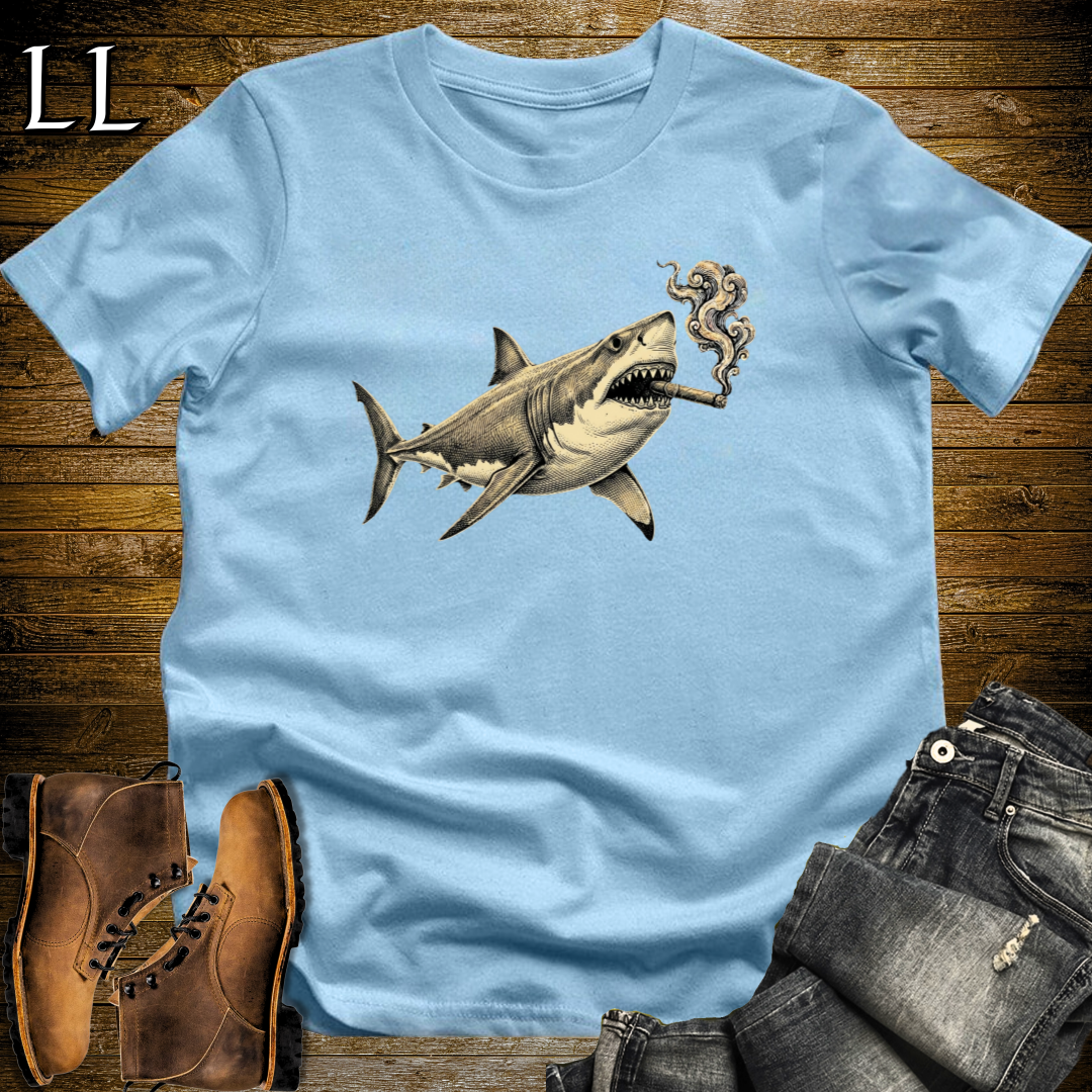 Vintage Cigar Megalodon T-Shirt Light Blue | Cigar Lover Tee
